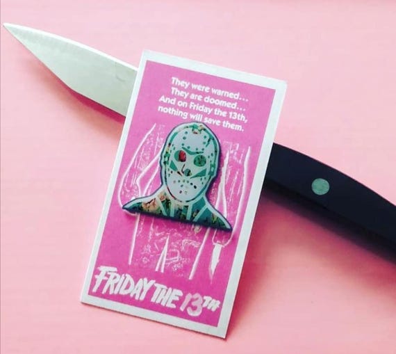 Floral Jason Friday the 13th Girlie Funny Enamel Lapel Pin