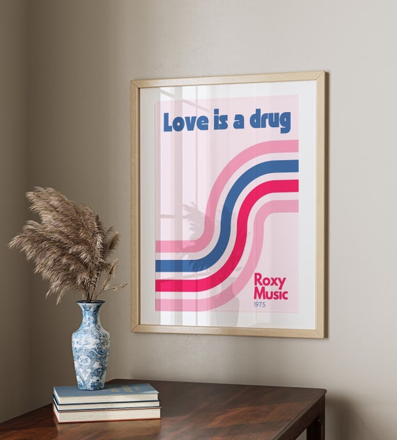 Roxy Music Love Is A Drug Music Band Poster Retro Print Lyrics 70s Vintage Aesthetic Decor Digital Printable Set of 3