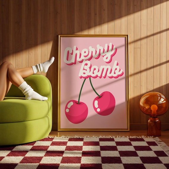 Cherry Bomb Runaway Song Lyrics Art Print Band Poster 70s 80s Print Digital Download Pop Art Cherries Set of 2