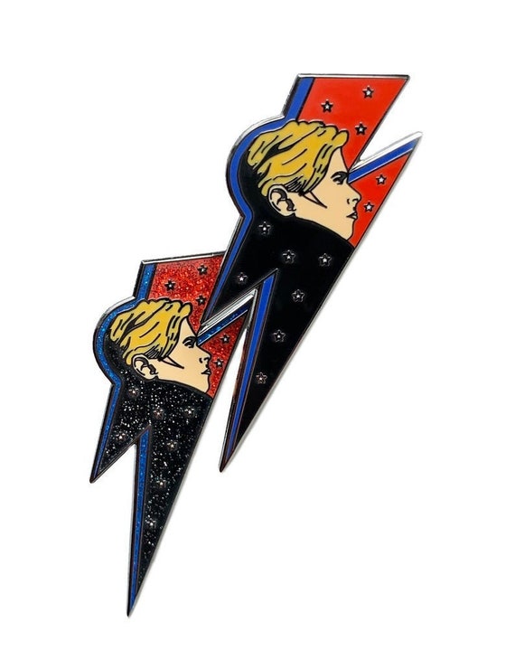 Bowie Ziggy David Starman Lightning Bolt Enamel 70s Glitter Pin