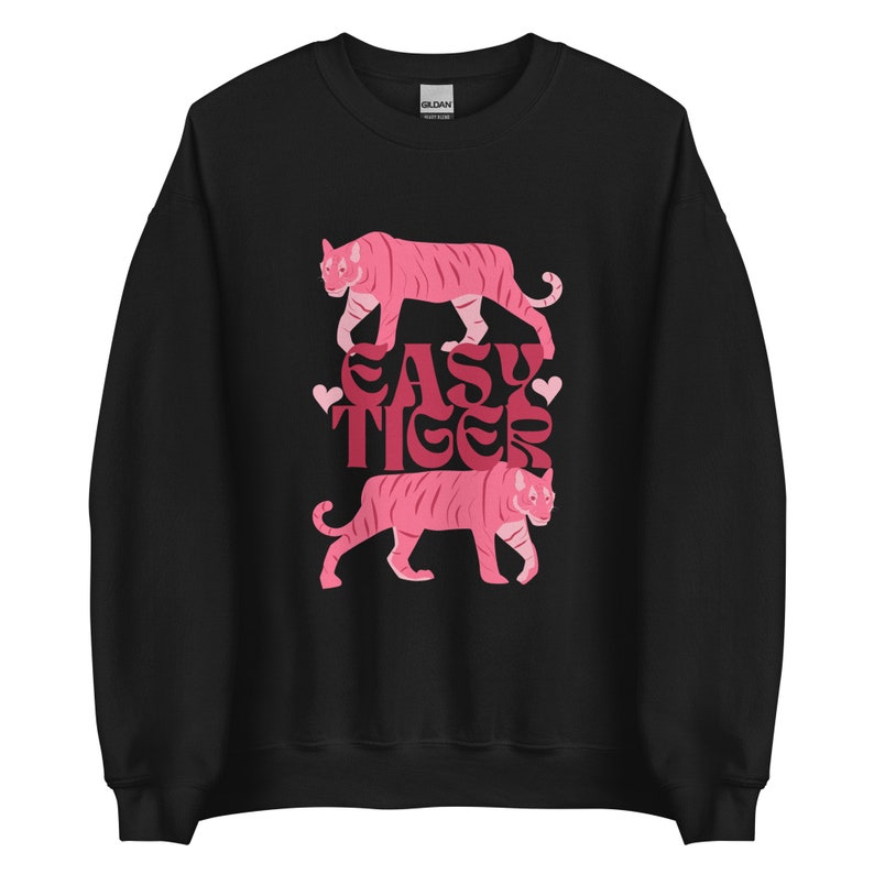 Easy Tiger Retro Sweatshirt: 70er Jahre Boho Meme Unisex Fit Black