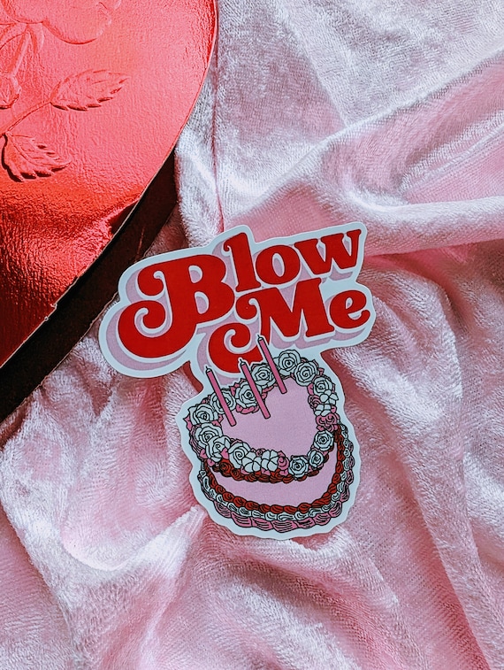 Blow Me Retro 70's Birthday Cake Sticker Decal