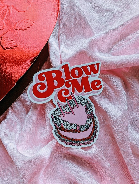 Blow Me Retro 70's Birthday Cake Sticker Decal