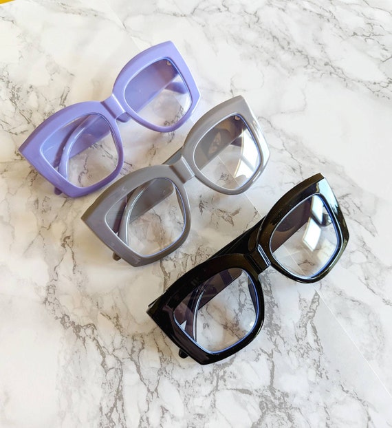 Oversized Blue Light Blocking Glasses 70s Retro Gray Purple