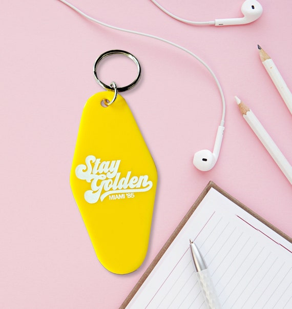 Stay Golden Miami Plastic Motel Hotel Key chain Retro Golden Girls 80s TV funny Betty White