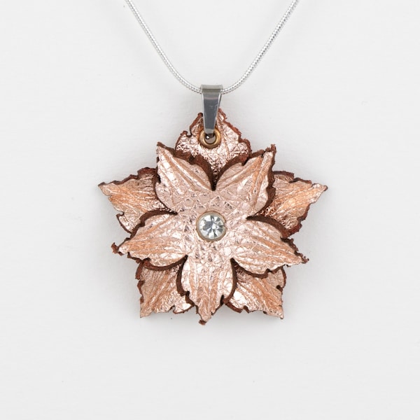 Leather Flower Pendant • Handcrafted Blossom Necklace • Flower Jewelry • Bohemian pendant • Artistic Necklace • Floral pendant