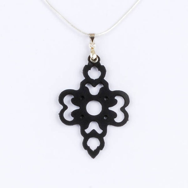 Black Laser Cut Leather Pendant • Silhouette Necklace • Victorian Pendant • Original Gift For Her • Goth Pendant • "Clover" Design