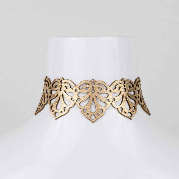 Leather Choker Necklace • Laser Cut Jewelry • Statement Choker • Victorian Choker • LARP • Cosplay • "Hearts" design