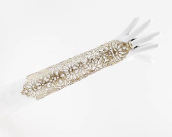 Long Laser Cut Leather Gauntlet, Long Fingerless Glove, Decorative Arm Cuff, Lace Up Glove, Opera Glove, "Victoriana" Design