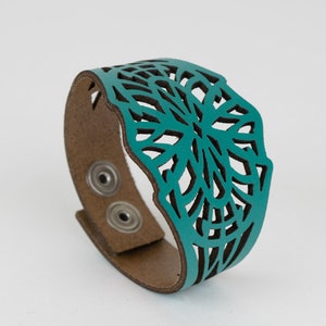 Leather Cuff Bracelet • Laser Cut Cuff • Leather Wristband • Colourful Geometric Cuff • Art Nouveau bracelet • Wrist Cuff • "Isadora" Design