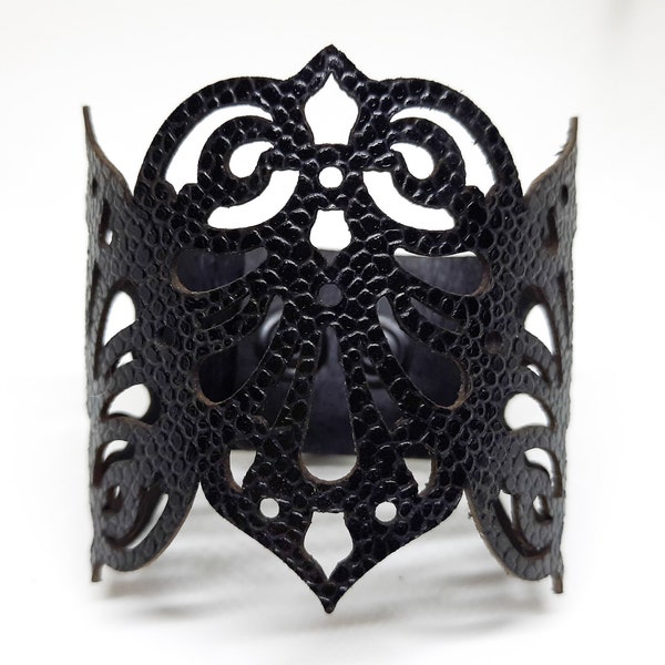 Teardrops Cuff in Black or White Laser Cut Leather Statement Cuff Bracelet Victorian Steampunk