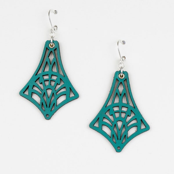 Laser Cut Leather Earrings • Leather Jewellery • Art Nouveau • Lightweight Earrings • Geometric Earrings • Gift For Her • "Isadora" Design