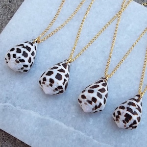 Real Natural White Black Hebrew Cone Conch Shell Seashell Ocean Beach Hawaii Island Summer Hawaiian Pendant Gold Charm Necklace 22"