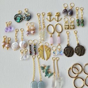Real Natural Mix And Match Mismatched Crystal Gemstone Pearl Pair Add On Charm Build Your Own Gold Hoop Earrings