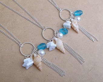 Real Natural Conch Shell Seashell Pearl And Ocean Blue Crystal Beaded Tassel Charm Karma Bohemian Dream Catcher Boho Beach Necklace 23"