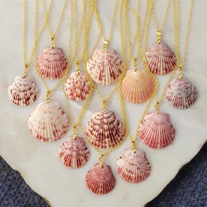 Collar con dije de concha de vieira natural vibrante de Florida, isla, océano, playa, sirena, verano, joyería tropical, oro laminado de 18k, 18"