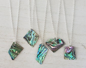 Real Natural Beautiful Vibrant New Zealand Abalone Shell Seashell Piece Ocean Beach Island Mermaid Summer Sea 925 Silver Charm Necklace 18"