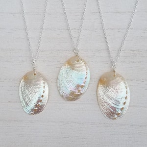 Real Natural Aura Pearlized Iridescent Rainbow Abalone Shell Seashell Mermaid Island Beach Wedding Ocean Sea 925 Silver Charm Necklace 18"