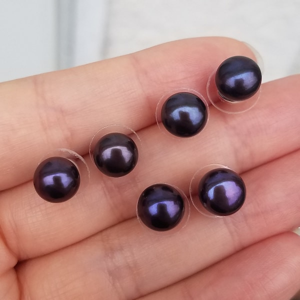 Real Natural Dark Purple Freshwater Pearl Ocean Beach Mermaid Island Wedding Bridesmaid Classy Summer Gift Jewelry Silver Stud Earrings 8mm