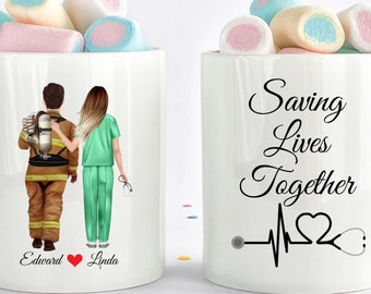 Personalized Fire Fighter Gifts Nurse Gifts,  Fire Fighter Mug Nurse Mug, Personalized Couples Mugs, Nurse Gift, Nurse Coffee Mug, Doctor