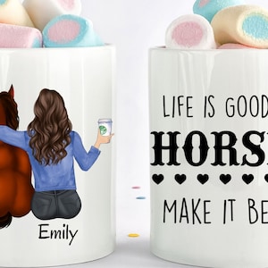 馬のマグカップ、馬のギフト、パーソナライズされた馬のコーヒーマグ、馬好きへのギフト、女の子への馬のギフト、馬乗りマグカップ、カウボーイへのギフト、馬の母