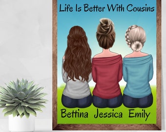 Cousins Gift, Personalized Cousins Wall Art, Cousin Gift Idea, Family Print, Cousin Birthday Gift,Friendship Print, Best Friend Gift