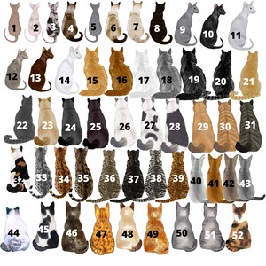 May include: A digital illustration of 52 cats in various poses and colors. The cats are numbered 1 through 52.