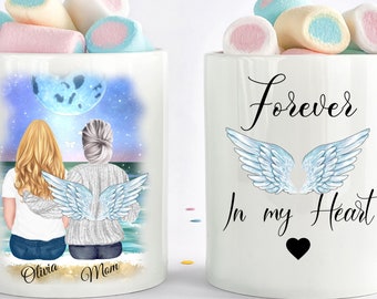 Angel Wing Gift, Taza conmemorativa personalizada, Forever In My Heart, Best Friends Memorial Gifts, Mother Memorial Gift, Loss Gift, Sister Gift