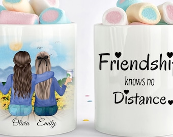 Friendship Knows No Distance Mug,Long Distance Mugs, Best Friends Gifts, Personalized Friend Mug, Custom Long Distance Best Friend Mug, Bff