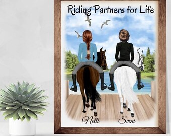Personalized Horse Riding Print, Horseback Riding Gift For Best Friends, Gift For Horse Lover, Gift For Horse Owner, Horse Riding Partners
