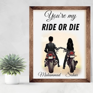 BikerPaar Personalisierte Digitale Freund Portrait Illustration, Motorrad Fahren Zusammen, Biker Geschenk, Biker Beste Freunde Geschenk, Freundschaftsgeschenk