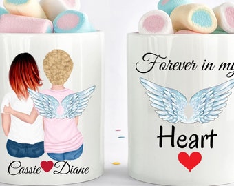 Taza conmemorativa personalizada, Hermana, Regalo de madre, Regalo de abuela, Taza conmemorativa de los mejores amigos, Regalo conmemorativo, Regalo de Angel Wings, Regalo de pérdida