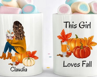 This girl loves fall, Farmhouse Decor, Halloween Gift, Custom Best Friend Gifts, Autumn Mug, Pumpkin Spice Mug, Bestie Fall Birthday Gift