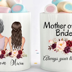 Moeder van de bruid Mok, Moeder van de bruid Gift, Moeder van de bruid Huwelijkscadeau, Aangepaste Bruidsfeest Mokken, Cadeau van Bruid aan Moeder