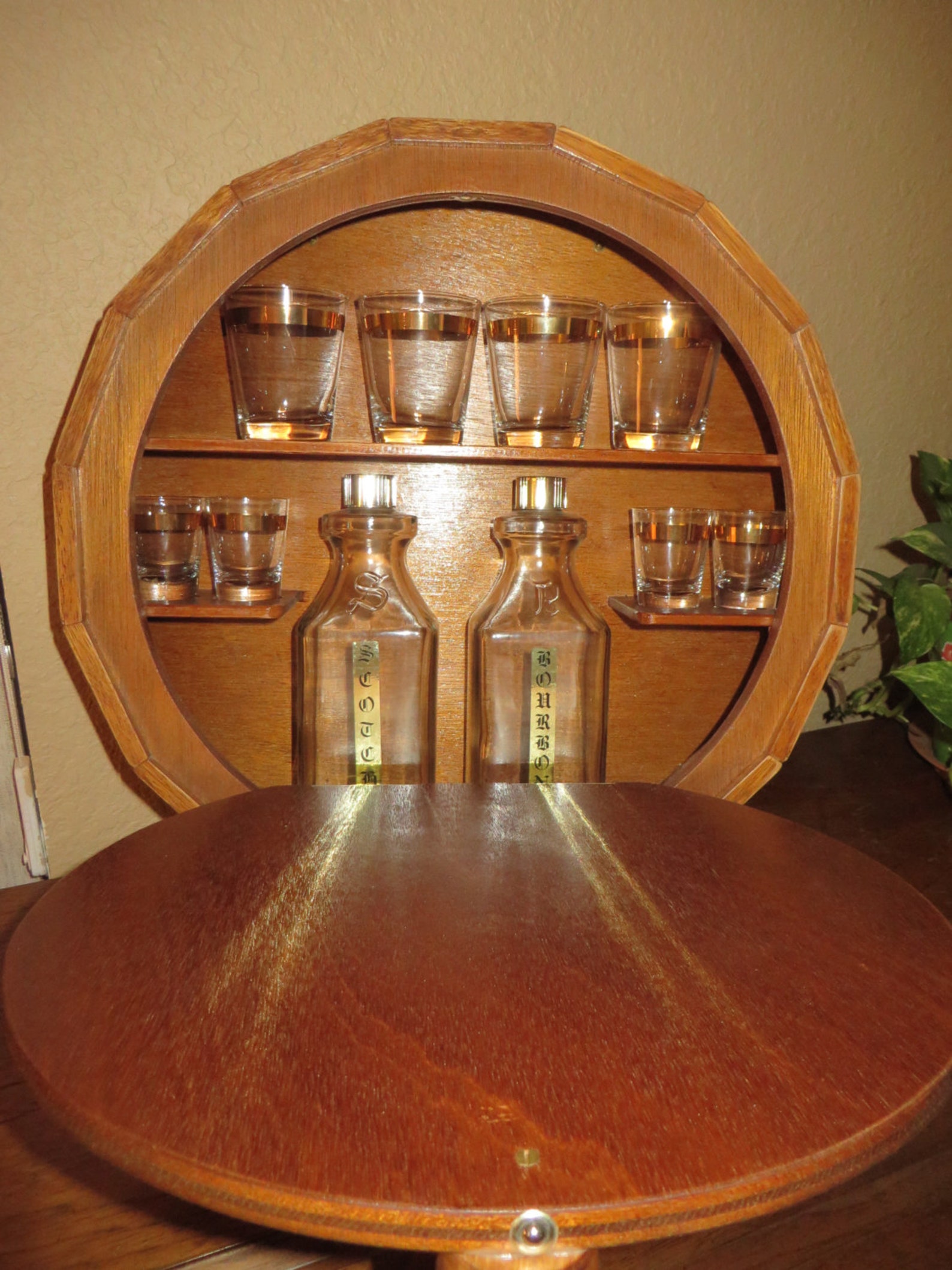Wall Mounted Wood Barrel Mini Bar Liquor Complete Set Etsy