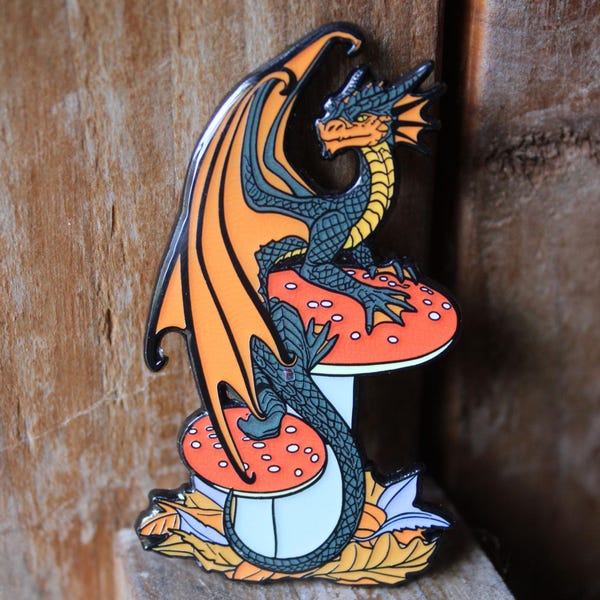 Mushroom Dragon pin badge