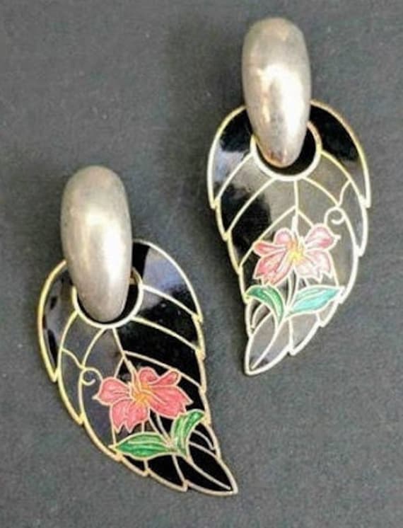 Earrings Cloisonne Enamel Pierced Vintage 1970s Le
