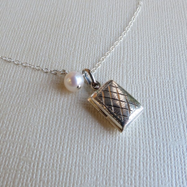 Sterling Silver Locket Necklace - Heirloom Gift, Family Gift, Locket Jewelry, Rectangle Silver Locket, Lovely Dainty Jewelry