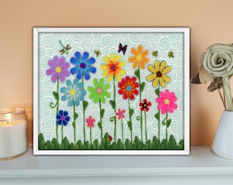 Impressão artística em argila de jardim de flores