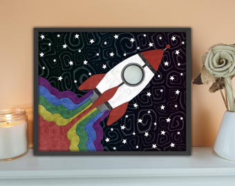 Impressão de arte em argila de foguete