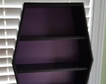 Large Coffin shelves/ coffin display shelves/ black and purple/ wall shelving/ gothic shelves/ gothic display/ craft show display/ shelf