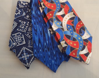Handmade Novelty Ties Blue Ties Patriotic Ties Americana Ties Chevron Tie Flag Tie Red White and Blue Bandana Tie Teacher Ties