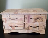 Decoupaged Box with Four Drawers Shabby Chic Jewelry Organizer Trinket Memory Time Keepsake Box Unisex Fathers or Mothers Day gift wedding
