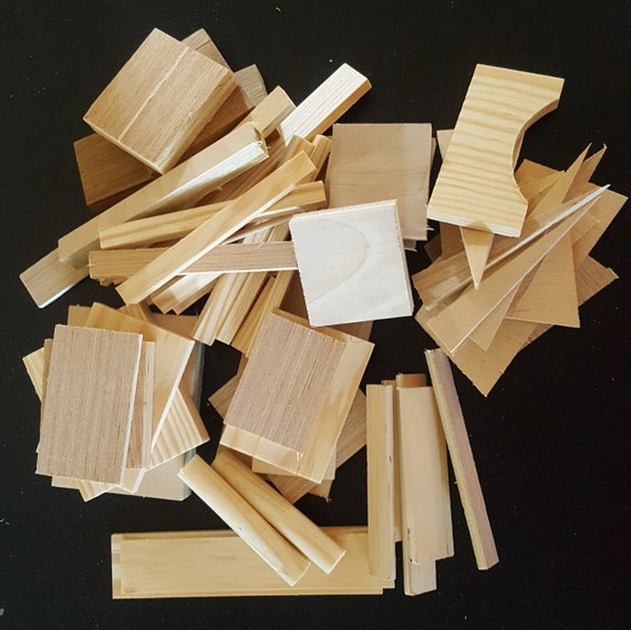 Lot 50 Wooden Shapes Miniature Pieces Wood Ss Image 0