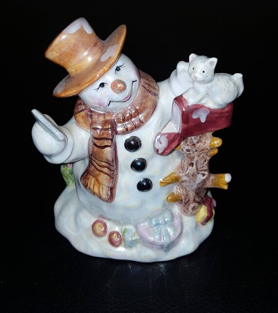Glazed Ceramic Snowman/ snowman figurine/ decorative snowman/ Etsy