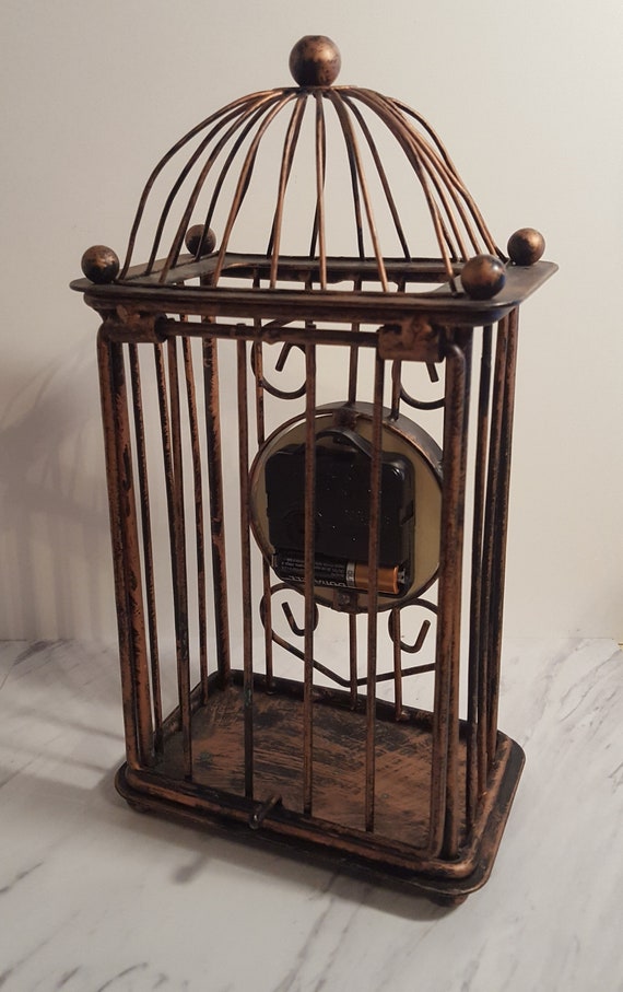 Cage à Oiseaux En Forme De Horloge Insolite Table En Fer Forgé Haut Temps Pièce Batterie Exploité Fil Décor Shabby Chic Vieux Monde Horloge Cadran