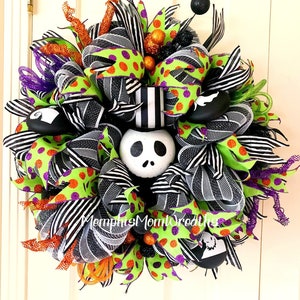 Jack Skellington Inspired Halloween Wreath, Halloween Decor, Halloween Swag, Halloween Wreath for Front Door, Nightmare Before Wreath