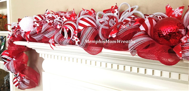 Christmas Garland Deco Mesh Garland Pre Lit Garland Holiday Etsy