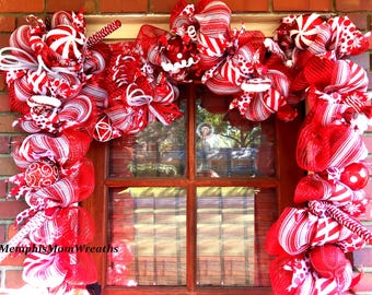 Peppermint Christmas Garland: Pre-Lit Red & White Candy Cane Holiday Home Decor