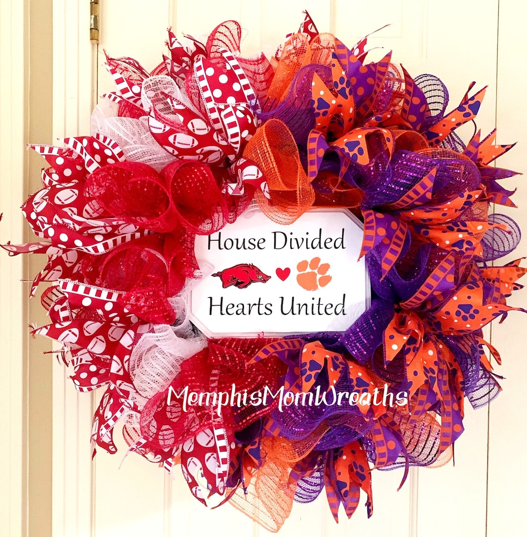 House Divided Wreath, Deco Mesh Wreath, Football Rivalry Wreath
